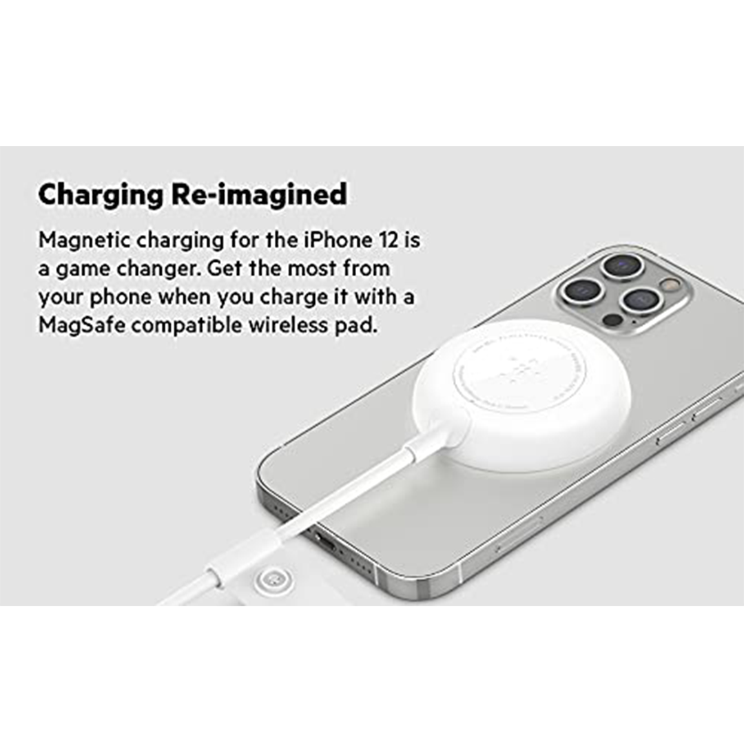 Belkin Magnetic MagSafe Compatible Fast Wireless Charging pad (for iPhone, AirPods Pro and AirPods with Wireless Charging Case) - White in Qatar Belkin Magnetic MagSafe Compatible Fast Wireless Charging pad (for iPhone, AirPods Pro and AirPods with Wireless Charging Case) - White in Qatar